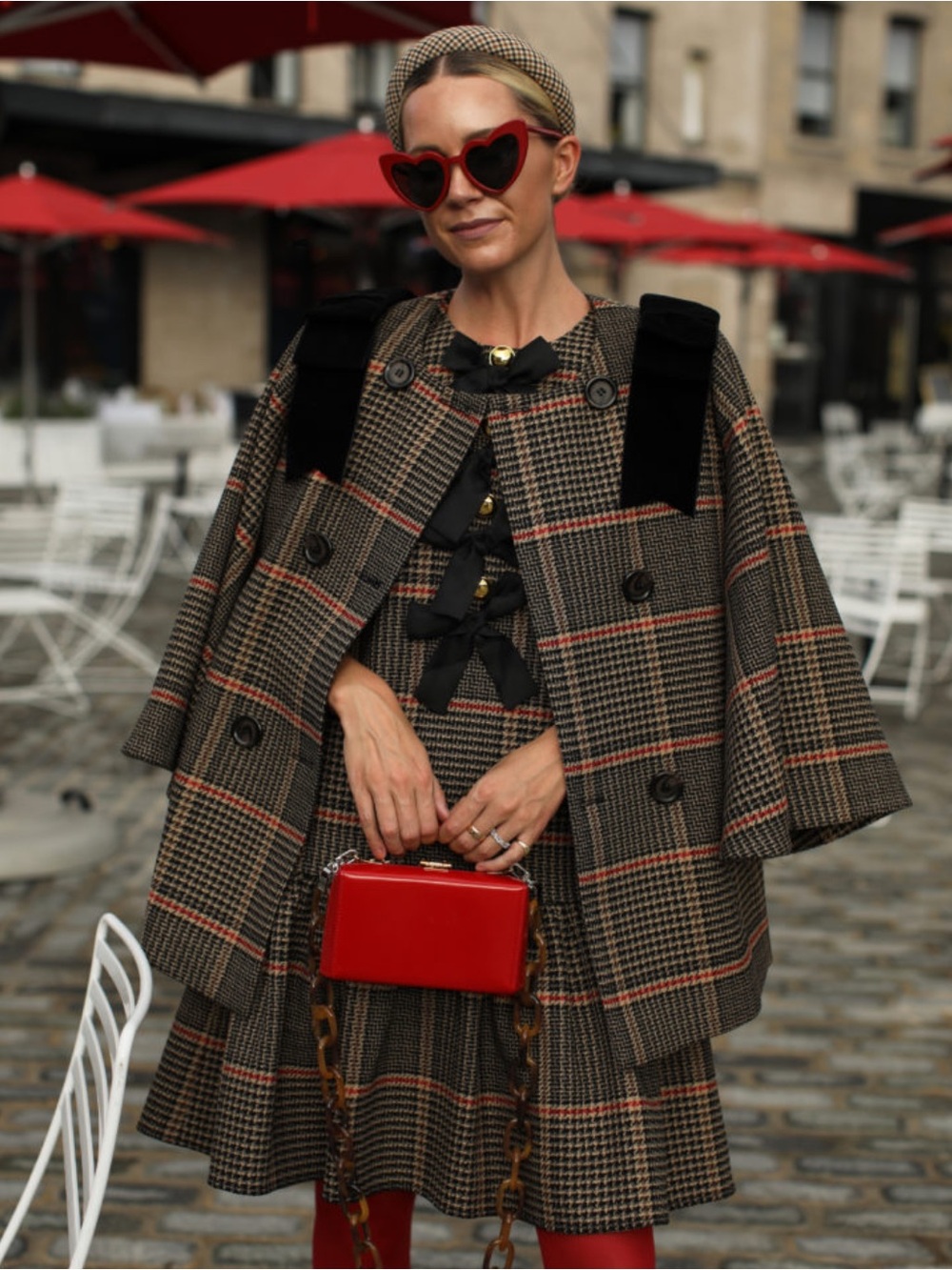 Halogen x Atlantic-Pacific Plaid Bow Cape Jacket Topper Overcoat Size XL Velvet